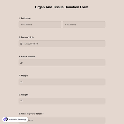 Organ And Tissue Donation Form Template
