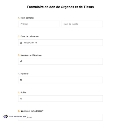 Modèle de Formulaire de Don D'organes et de Tissus