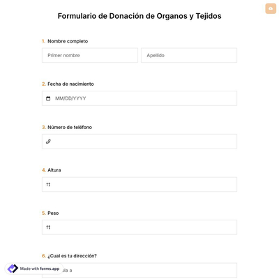 Plantilla de Formulario de Donación de Organos y Tejidos