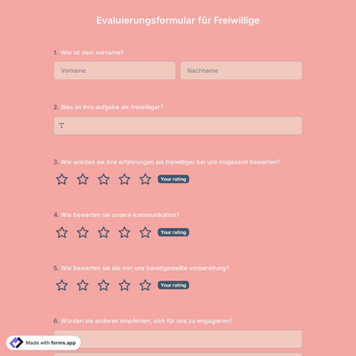 Evaluierungsformular für Freiwillige
