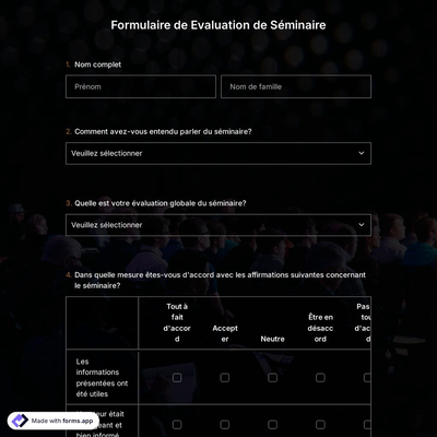 Modèle de Formulaire de Evaluation de Séminaire