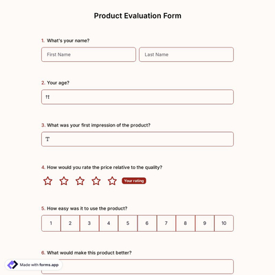 Product Evaluation Form Template