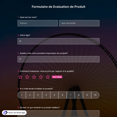 Modèle de Formulaire de Evaluation de Produit