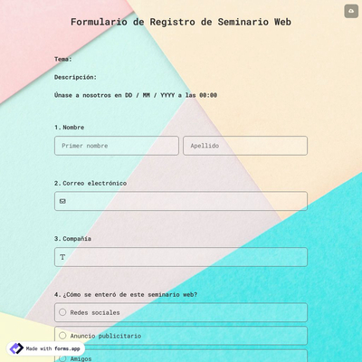 Plantilla de Formulario de Registro de Seminario Web