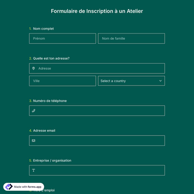 Modèle de Formulaire de Inscription à un Atelier