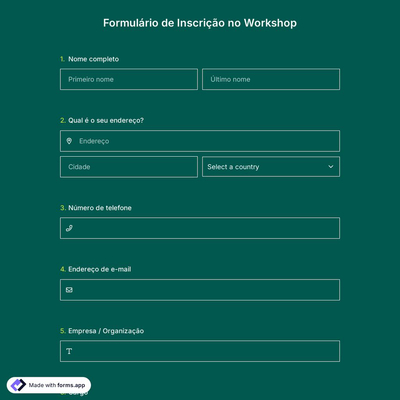 Modelo de Formulário de Inscrição No Workshop