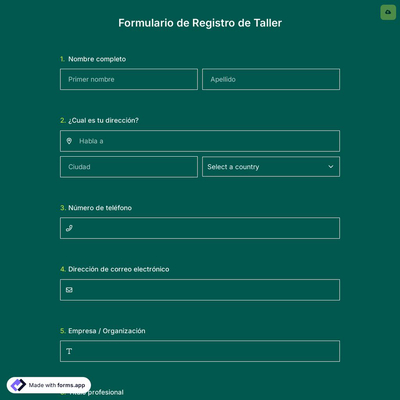 Plantilla de Formulario de Registro de Taller