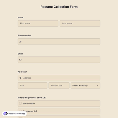 Resume Collection Form Template