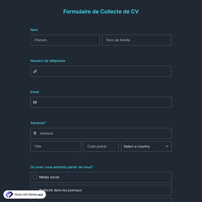Modèle de Formulaire de Collecte de CV