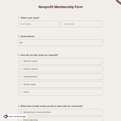 Nonprofit Membership Form Template