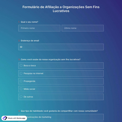 Modelo de Formulário de Associação Sem Fins Lucrativos