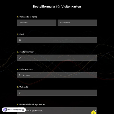 Vorlage für das Bestellformular für Visitenkarten