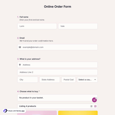 Product Order Form Template