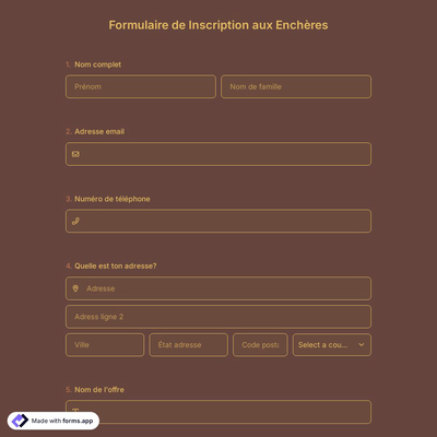 Modèle de Formulaire de Inscription aux Enchères