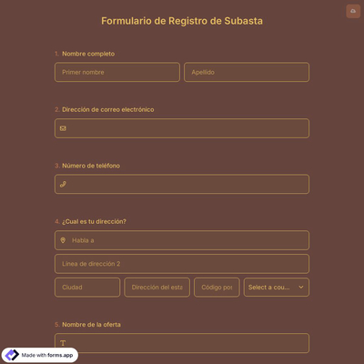 Plantilla de Formulario de Registro de Subasta