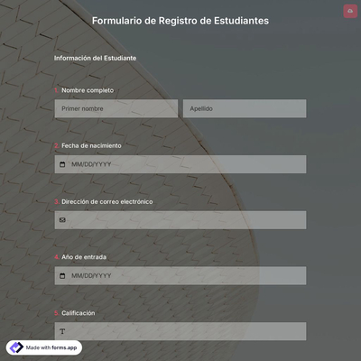 Plantilla de Formulario de Registro de Estudiantes