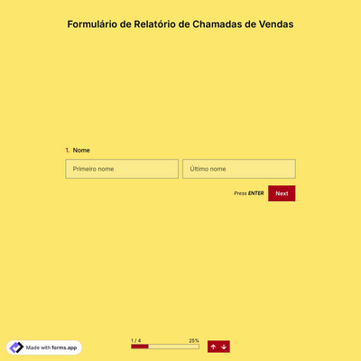 Modelo de Formulário de Relatório de Chamadas de Vendas