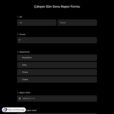 Çalışan Gün Sonu Rapor Formu Şablonu
