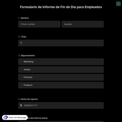 Plantilla de Formulario de Informe de Fin de Día para Empleados