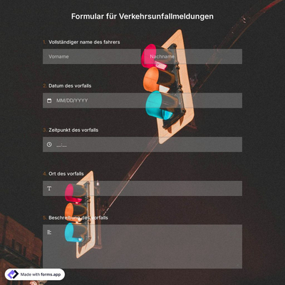 Formular für Verkehrsunfallmeldungen