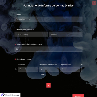 Plantilla de Formulario de Informe de Ventas Diarias