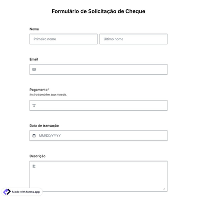 Modelo de Formulário de Solicitação de Cheque