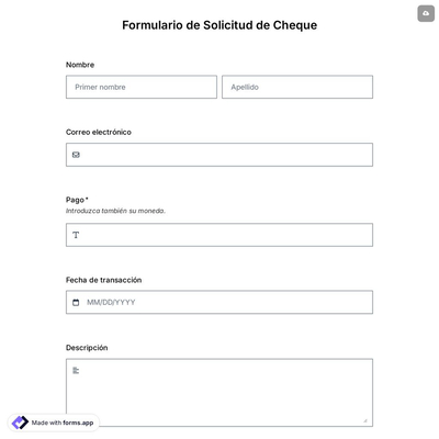 Plantilla de Formulario de Solicitud de Cheque