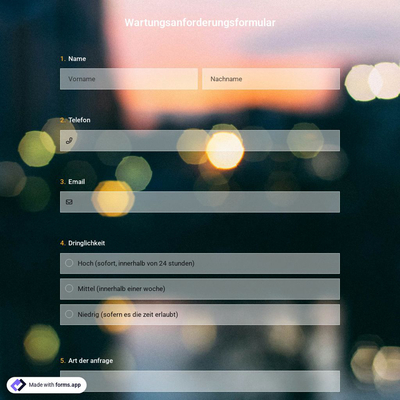 Vorlage für ein Online-Wartungsanfrageformular