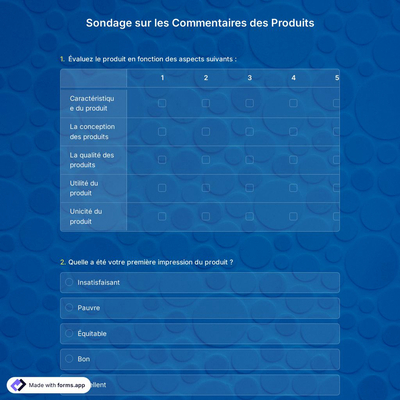 Modèle de Sondage sur les Commentaires sur les Produits
