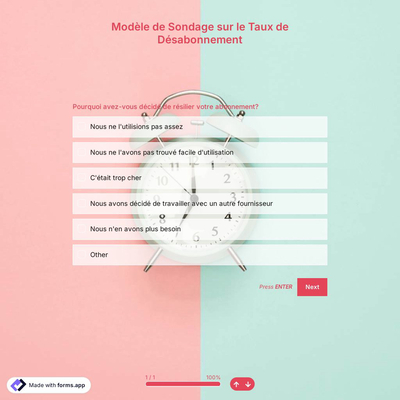 Modèle de Sondage sur le Taux de Désabonnement