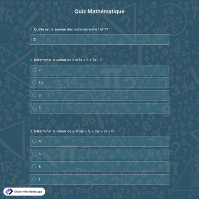 Modèle de Quiz Mathématique