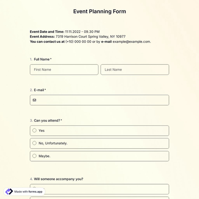 Event Planning Form Template