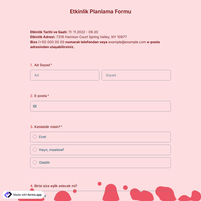 Etkinlik Planlama Formu Şablonu