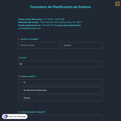 Plantilla de Formulario de Planificación de Eventos