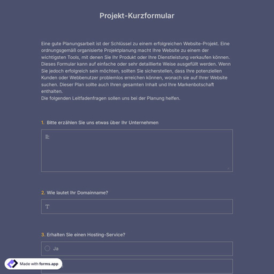 Vorlage für ein Projekt-Kurzformular