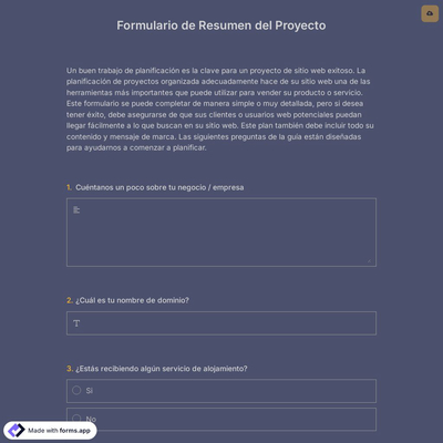 Plantilla de Formulario de Resumen de Proyecto