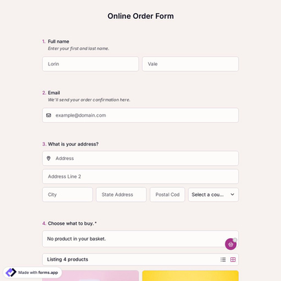 Instagram Order Form Template
