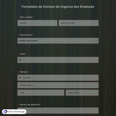 Modèle de Formulaire de Contact de Urgence pour les Employés