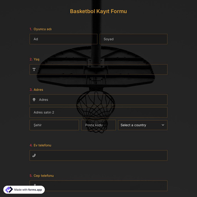Basketbol Kayıt Formu Şablonu