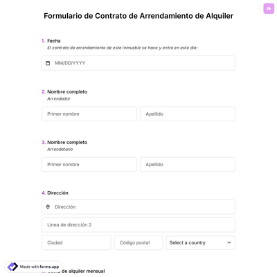 Plantilla de Formulario de Contrato de Arrendamiento de Alquiler