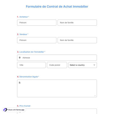 Formulaire de Contrat de Achat Immobilier