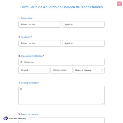 Plantilla de Formulario de Acuerdo de Compra de Bienes Raíces