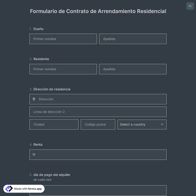 Plantilla de Formulario de Contrato de Arrendamiento Residencial