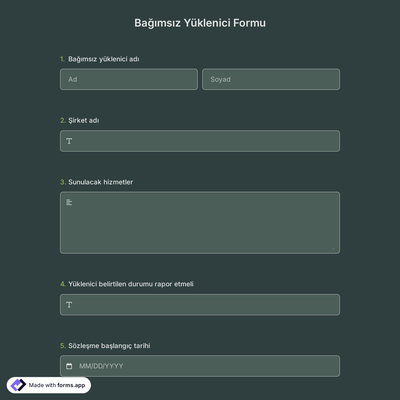Bağımsız Yüklenici Formu Şablonu