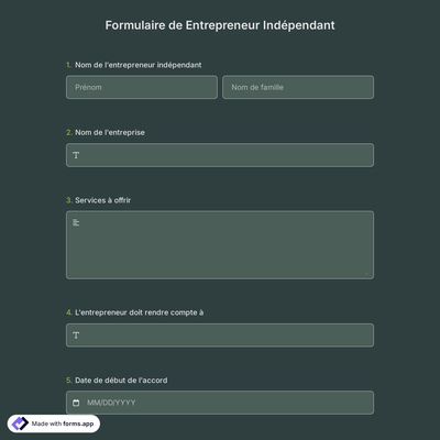 Formulaire de Entrepreneur Indépendant