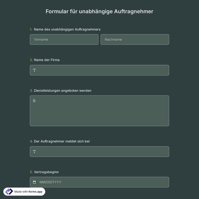 Formular für unabhängige Auftragnehmer