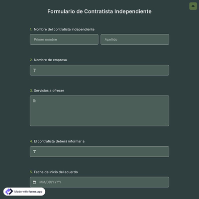 Plantilla de Formulario de Contratista Independiente
