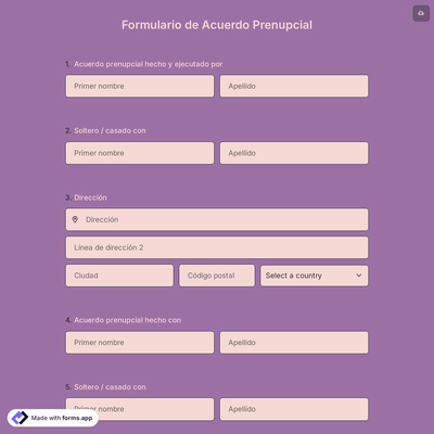 Plantilla de Formulario de Acuerdo Prenupcial