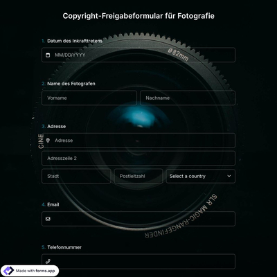 Copyright-Freigabeformular für Fotografie