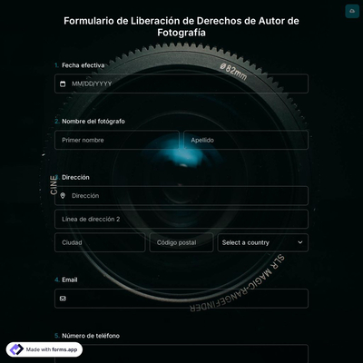 Plantilla de Formulario de Liberación de Derechos de Autor de Fotografía